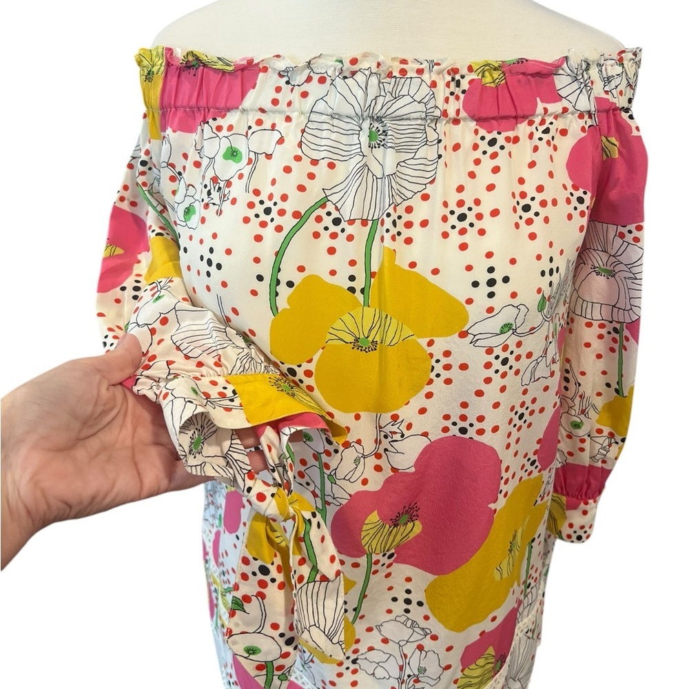 Trina Turk Katy Poppy Floral Off The Shoulder Silk Top Multicolor Medium - Picture 6 of 9